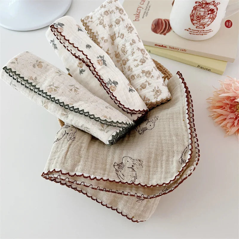 4Pcs Printing Towel Baby Face cloth Bath Towel Handkerchief Cotton Burp Cloth Soft Absorbent Gauze Kindergarten Washcloth 30cm