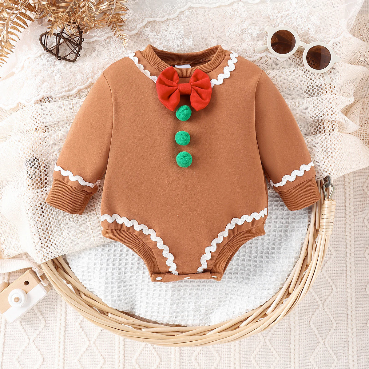 Winter New Style Sweet and Comfortable for Boys and Girls 0-1 Years Old Coffee Color Tiled Webbing Christmas Clothes