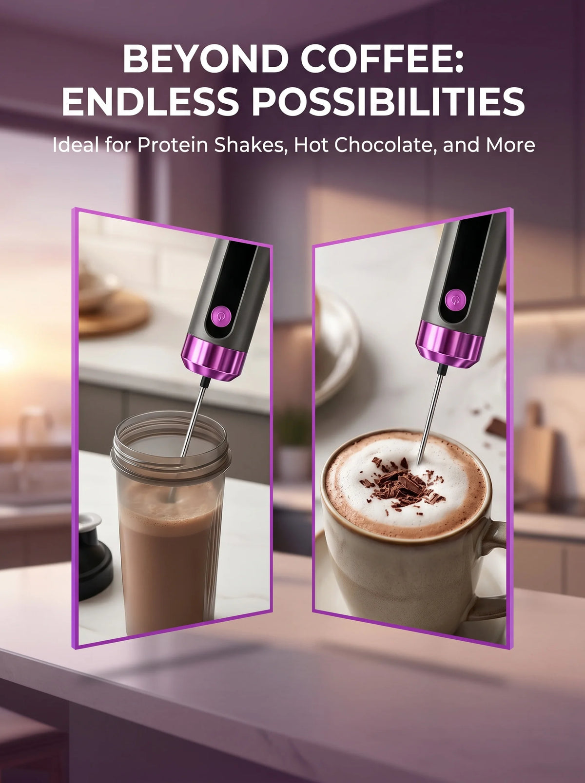Electric Milk Frother USB Rechargeable Handheld 3 Speeds Coffee Foam Maker Cappuccino Frothing Wand Mixer for Kitchen Cafe Use