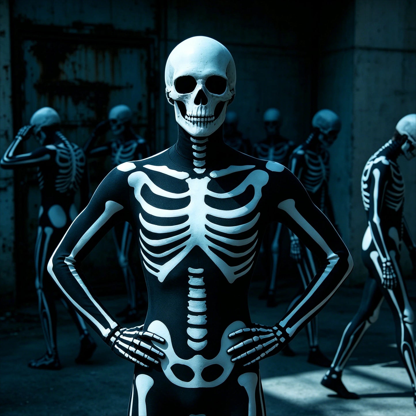 Halloween Death Horror Costume Skeleton Bodysuit Skull Steampunk Skeleton Cosplay Jumpsuit Gloves Mask Party Clothes Women Men