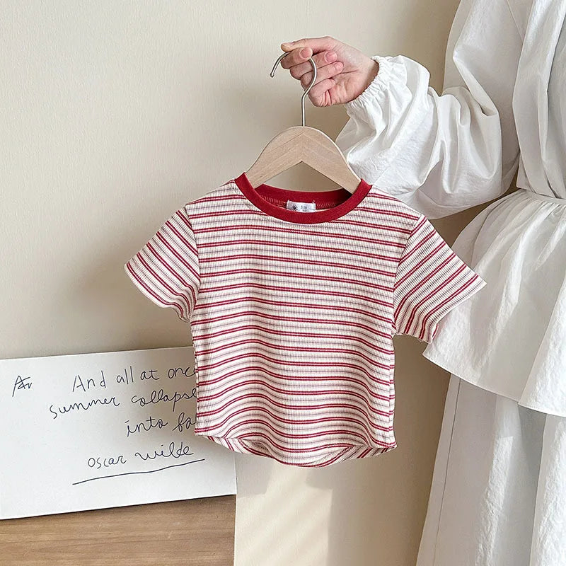 Children's Short Sleeve Boys Girls Summer New Striped T-shirt Baby Thin Bottoming Shirt Casual Wear
