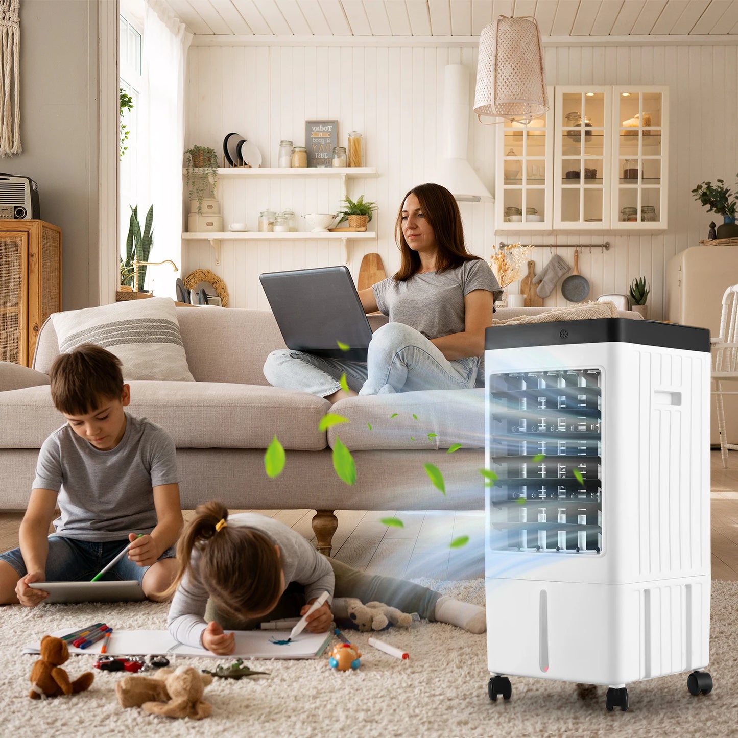 Evaporative Air Cooler 100° Oscillation Swamp Cooler with Remote Control / 2 Ice Boxes / 2.11 Gal Water Tank 1-7H Timer