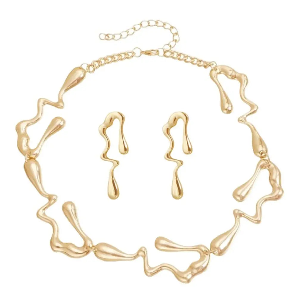 Geometric Design Irregular Jewelry Set INS Adjustable Necklace Earrings Set Lightweight Gothic Retro Earrings Choker Girls Gift