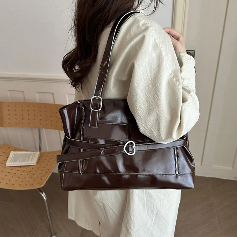 Retro Belt Buckle Underarm Shoulder Bag Women Large Capacity Commuter Tote Bag Vintage Casual Handbag Female Purse