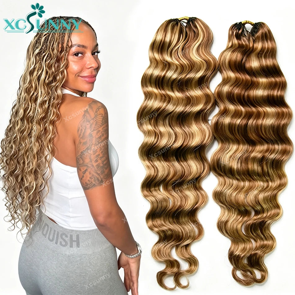 27/30/613 Mix Color Blend Loose Deep Wave Feather Crochet Human Hair Extensions Pre Separated Knotless Boho Braids Miracle Knots