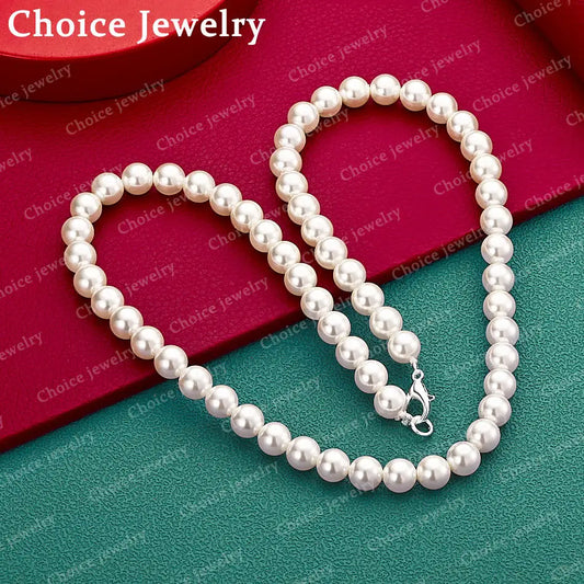 925 Sterling Silver Purple / Pink / White 7-8mm 40-50cm Artificial Pearls Necklace For Women Lady Pearls Chain Fashion Jewelry