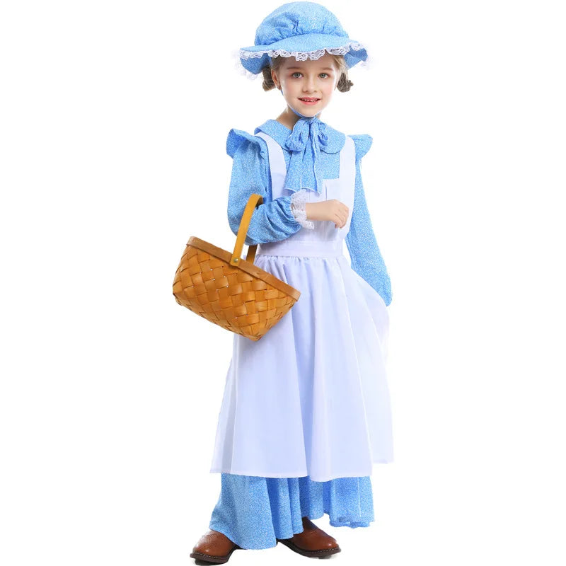 Frocks for Girls Kids Little Red Riding Hood Fairy Tale Drama Performance Costume Maid Suit Floral Pastoral Style Casual Dress