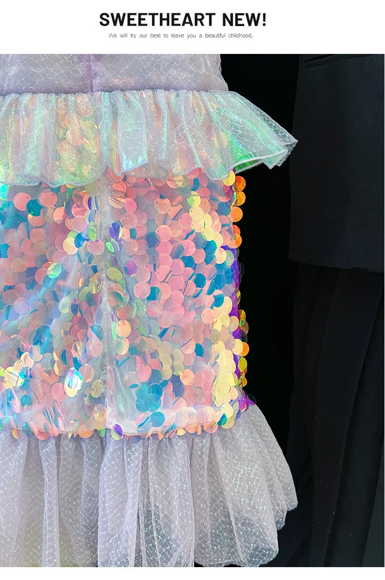 Mermaid Princess Dress Carnival Birthday Party Dress Halloween Mermaid Costume Girl Princess Costume Sequined Fishtail Skirt