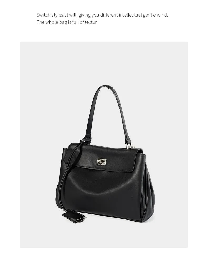 2025 New Luxury Tote Bag for Women Genuine Split Cow Leather Crossbody Shoulder Bag Top-Handle Work Lock Closure Underarm Purse