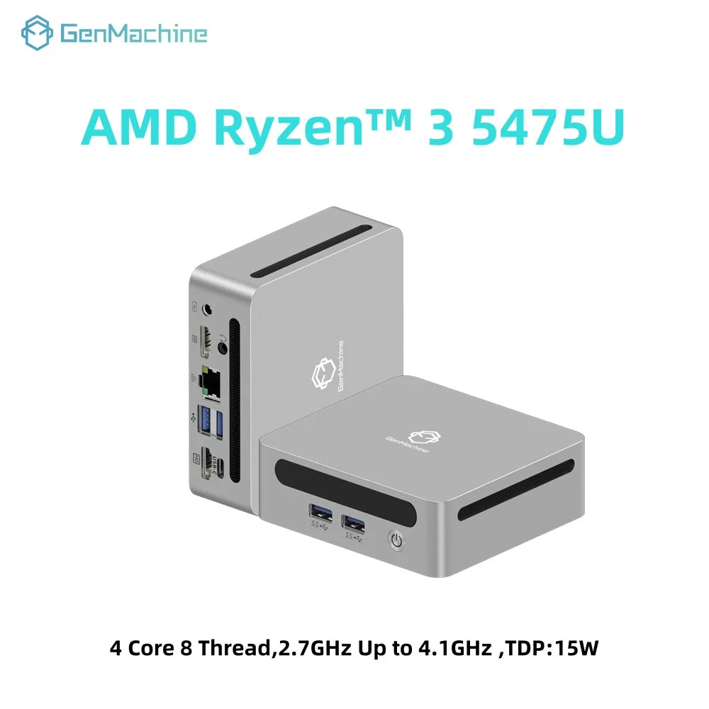 GenMachine Mini PC Computer Gaming AMD Ryzen 3 5475U 4 Core 8 Thread 4.1GHz 15W Dual HDMI LAN WIFI6 Office DDR4 NVMe Computer PC
