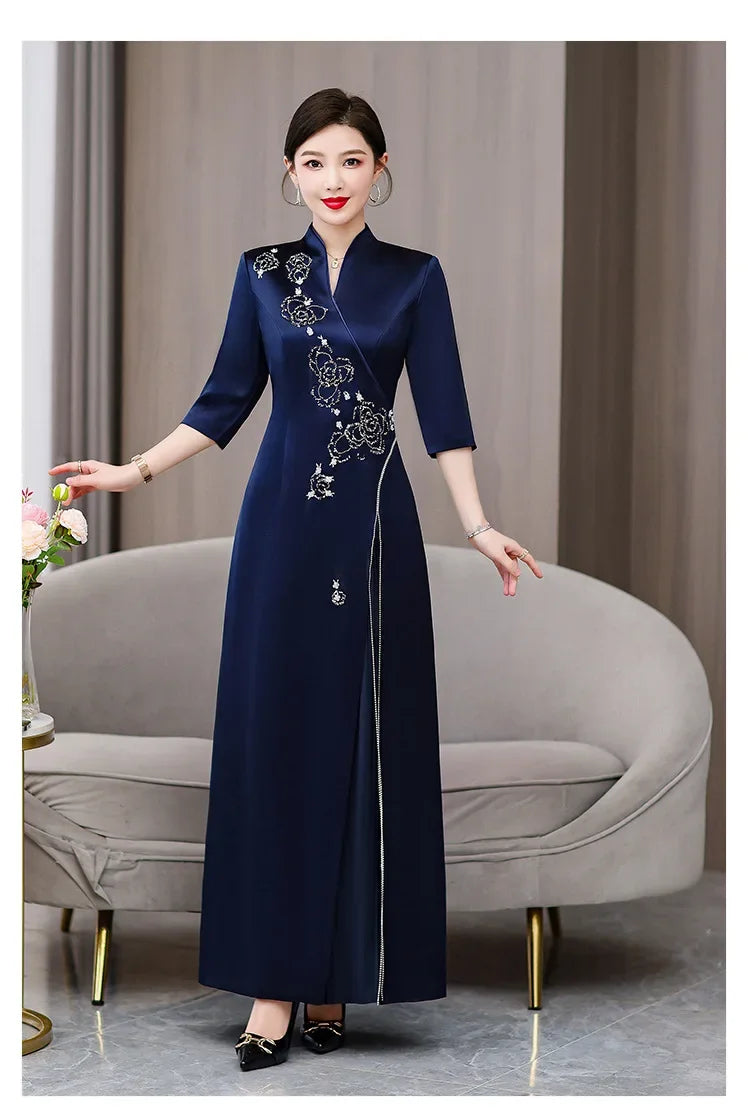 Elegant New Mom Wedding Dress Autumn Chinese Dress Daily Wearable Dress For Grandma Happy Marriage Gown