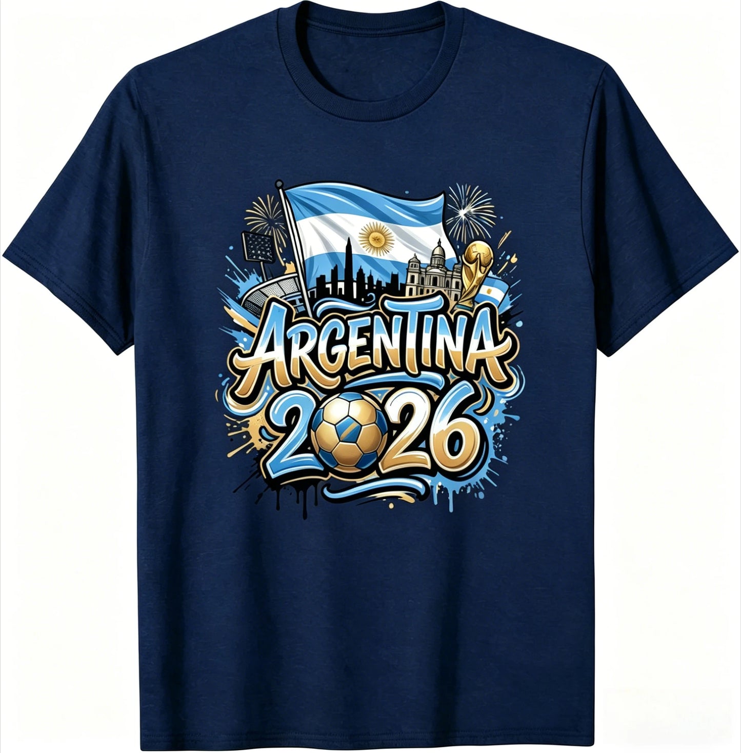 Unisex Argentina 2026 Soccer Tee Vintage Style Graphic Football Fan Supporter Casual Streetwear Top