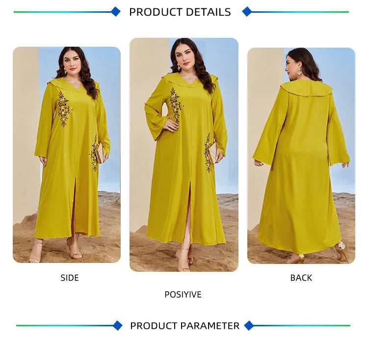 Long Sleeves Embroidered Abayas for Women Loose Casual Dress Plus-size Women's Dress Temperament Printed Muslim Dress Streetwear