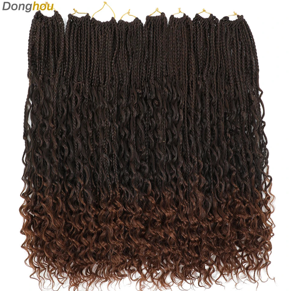 14 18 24 Inch Boho Box Braids Crochet Braids Curly Ends 1B 30 27 #4 Bug 8 Colors Ombre Goddess Bohemian Box Braids Crochet Hair