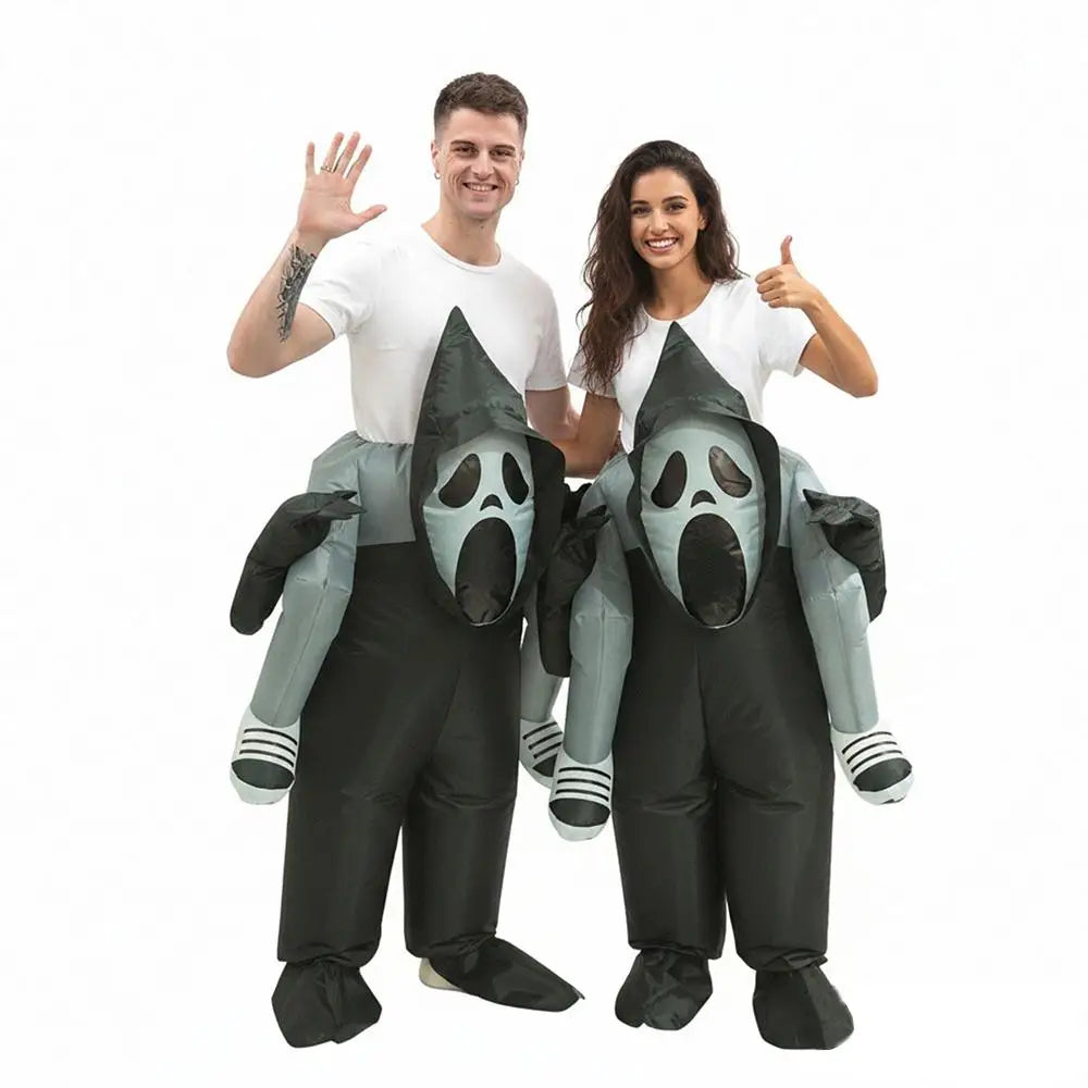 Halloween Ghost Inflatable Costume Scary Cosplay Outfit Ghost Back-Carry Pants Inflatable Cycling Carniva Party Costume Props