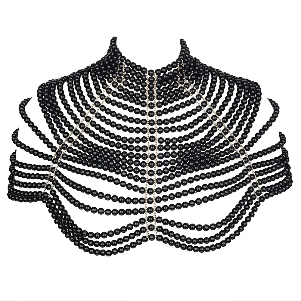 Women's Pearl Body Chains Bra Fashion Adjustable Size Shoulder Necklaces Sexy Tops Chain Wedding Dress Pearls Shawl Body Jewelry