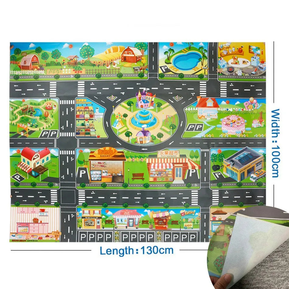 Cartoon City Traffic Rug Baby Play Mat Road Carpet 6 Toys Cars Children Christmas Birthday Party Gift Playmat Educational Mat
