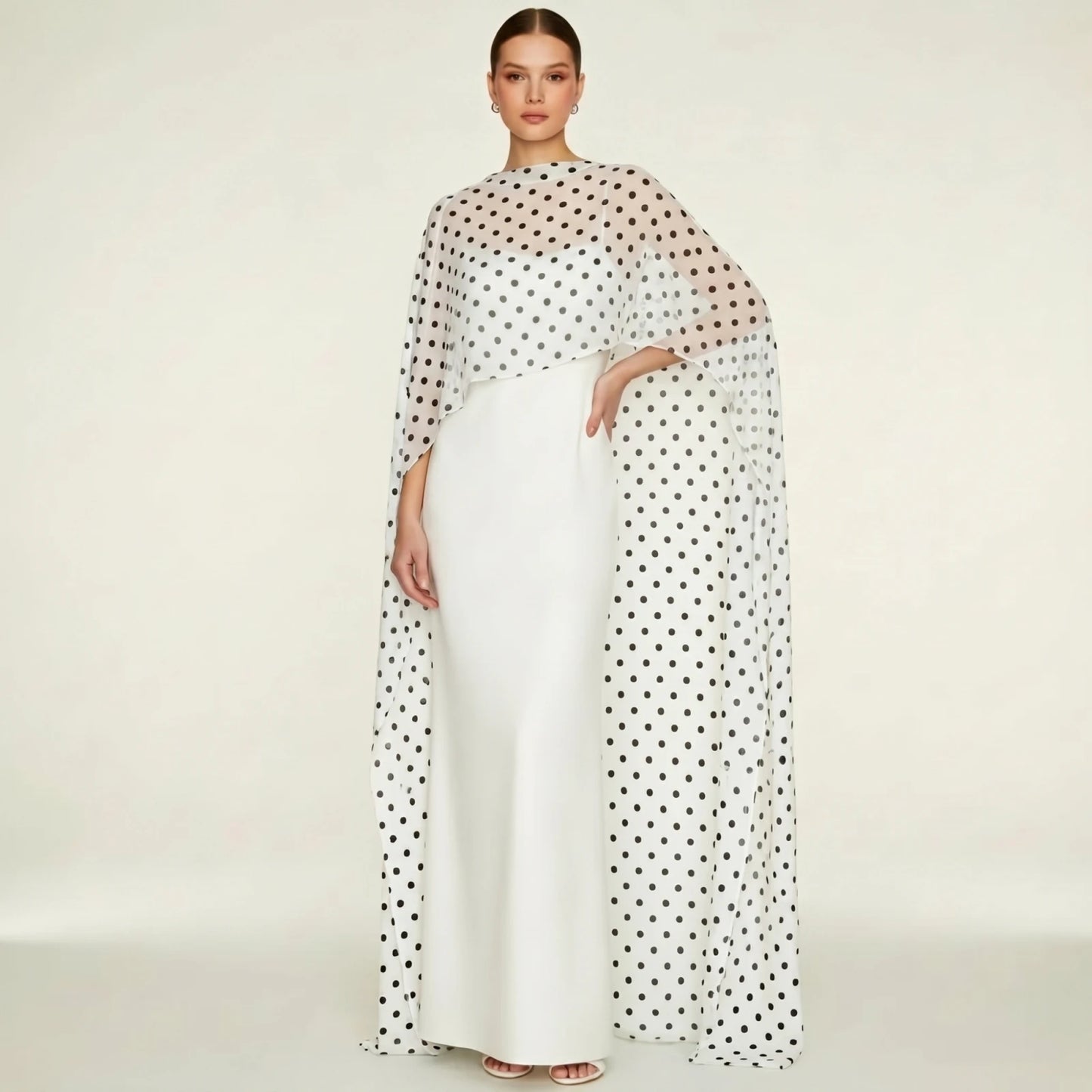 Women Chiffon Long Cape High Low Flowy Poncho Sheer Mesh Shawl and Wraps for Evening Dress Wedding Cover Up Capelet