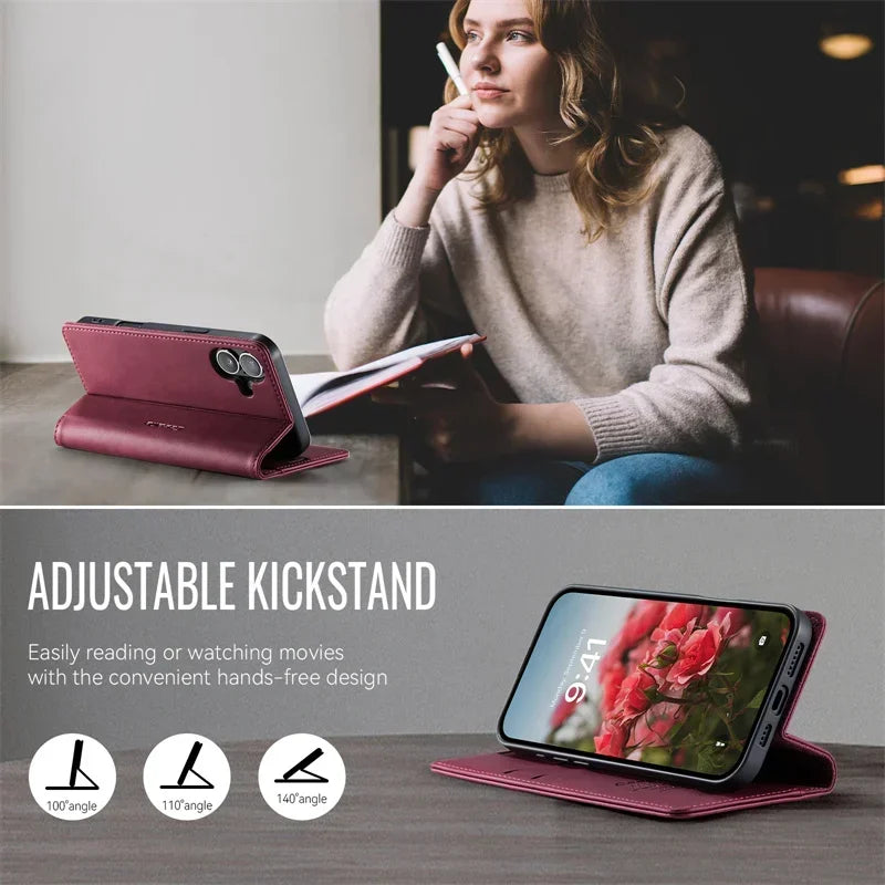 Magnetic Leather Wallet Card Phone Case For iPhone 17E 17 Air 16E 16 Pro Max 15 Plus 14 13 12 11 Flip Wireless Charging Cover