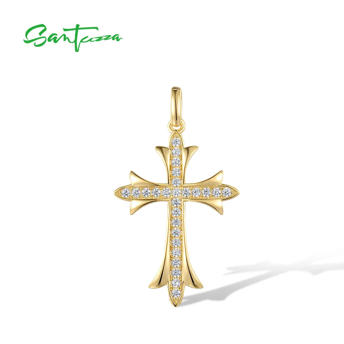 SANTUZZA Authentic 925 Sterling Silver Pendant For Women Sparkling White Cubic Zirconia Elegant Cross Wedding Gift Fine Jewelry