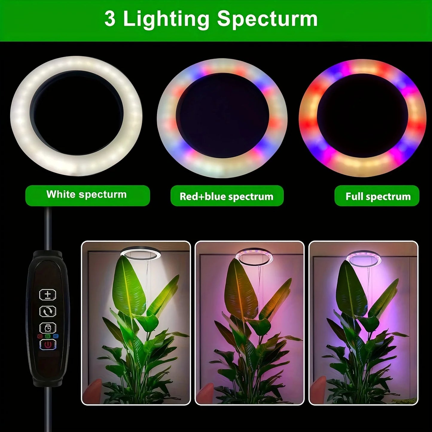 HOMEFISH 1 pc Height Adjustable LED Grow Light Plant Growing Lamp Full Spectrum with 3 Timer for Indoor Large Plants