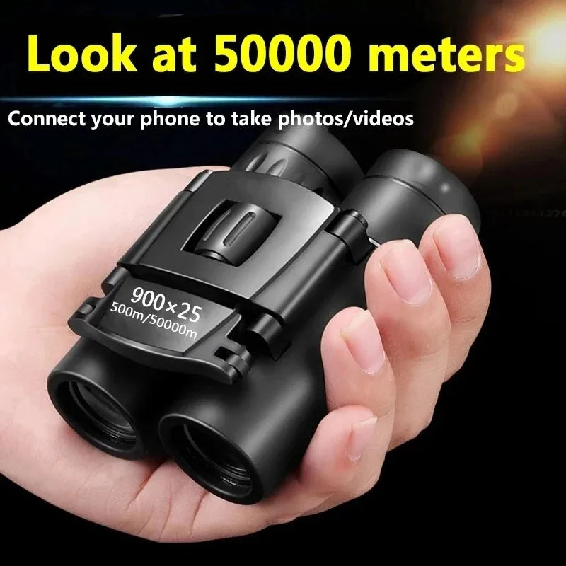 Portable 900x25 HD Zoom Binoculars with BAK4 Prism Long Range Folding Low Light Jumelles for Hunting And Camping