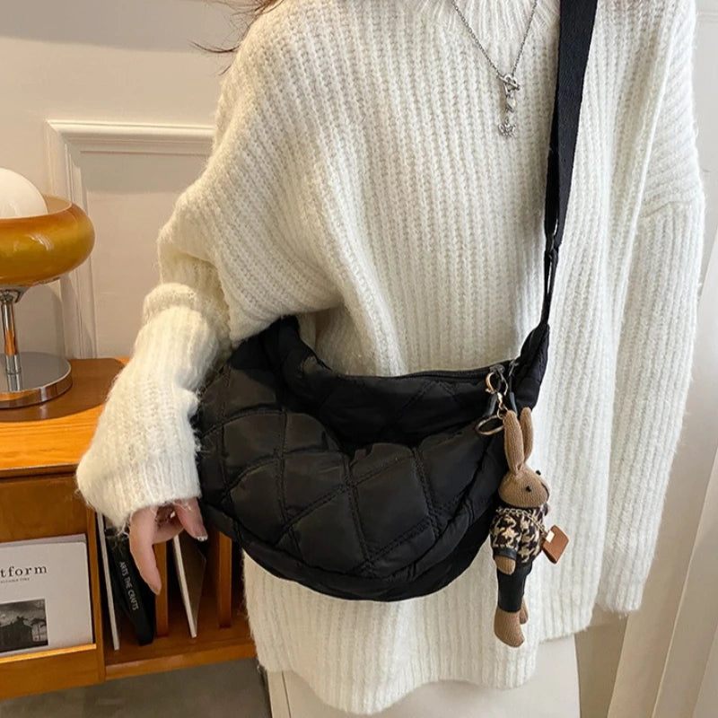 Crossbody Bags for Women's, Lightweight Shoulder Purse with Cute Rabbit Pendant Adjustable Strap Casual Handbag for Commute