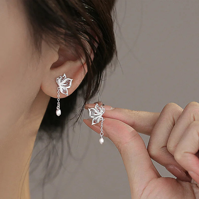 925 Silver Butterfly Hollow Stud Earrings For Women Luxury Designer Jewellery Engagement Wholesale