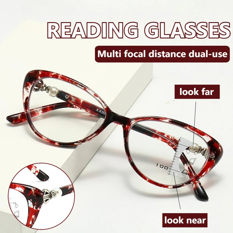 Progressive Multi Focus Anti Blue Light Reading Glasses, Fashionable Dual-purpose Reading Glasses for Both Near and Far Use