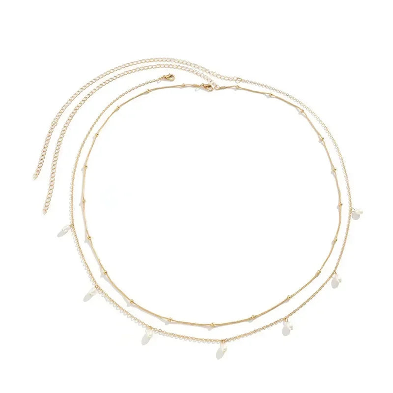New Fashion Sexy Double Layer Pearl Chain for Women Waist Bead Belly Chain Belly Belt Summer Beach Body Jewelry Festival Gifts