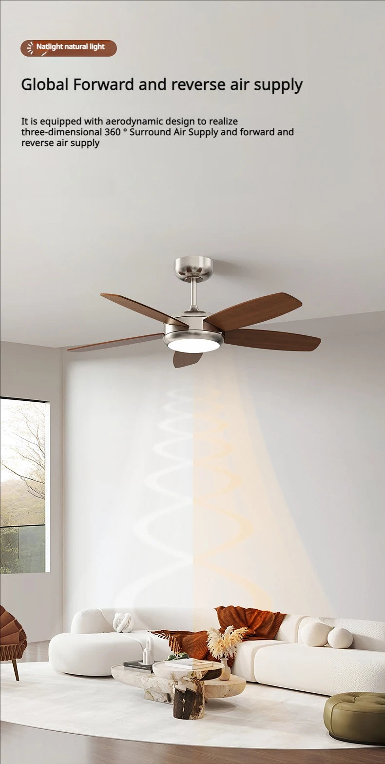 Living Room Fan Lamp Chandelier, Vintage American Style, Bedroom Room Electric Fan Integrated Silent Inverter, Dining Room Ceili