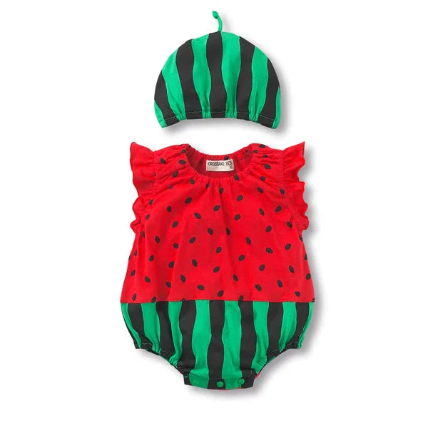 Summer Girl Baby Triangle Bodysuits Baby Cotton Cartoon Watermelon Bee Print Clothes Set Roupas Bebe Menino 0 a 6 Meses