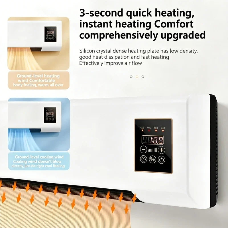 Electric Air Conditioner Fan Wall Mount Easy Temperature Timer Heating and Cooling Fan Space Heater Fan with Remote Control