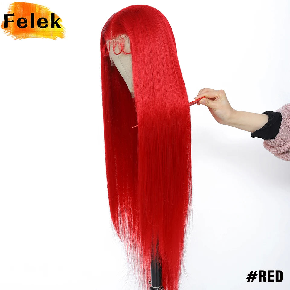 Highlight 13x6 Synthetic Lace Frontal Wigs For Women 40 Inch Long Silky Straight Lace Front Wigs High Quality American Afro Wigs