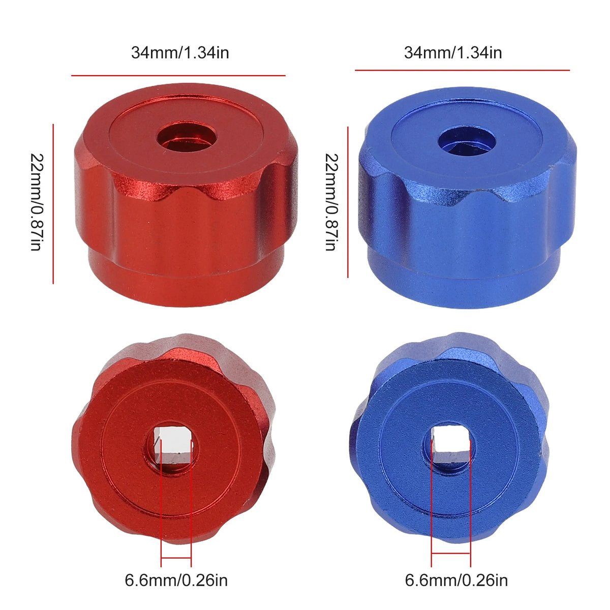2Pcs Round Wheel Handle Faucet Handles Manifold Gauges Knob Aluminum Alloy Red Blue 34mm Diameter 6.6mm Square Mounting Hole