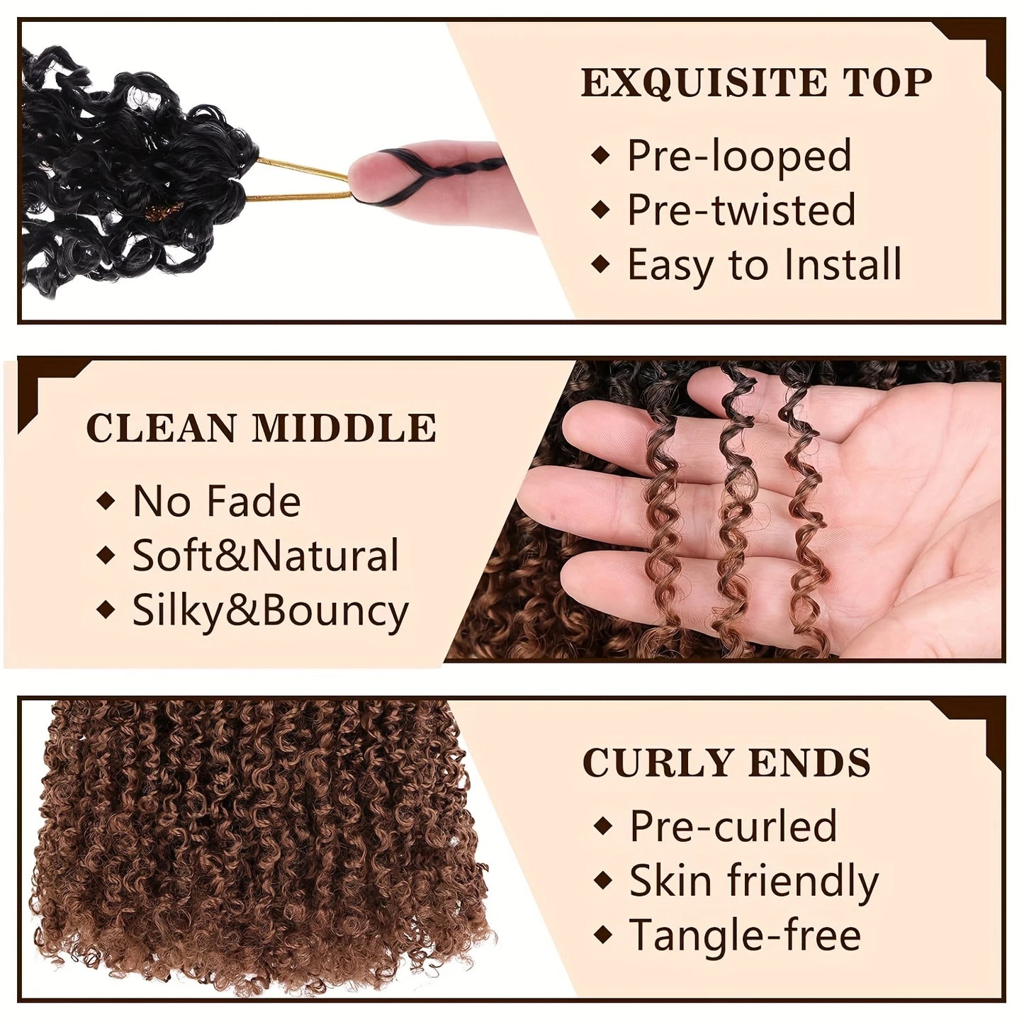 1 Pack 10 Inch Pre-Looped Yanky Twists Crochet Synthetic Braids Hair Textured Hairstyle, Elegant Hairstyle Easy Application