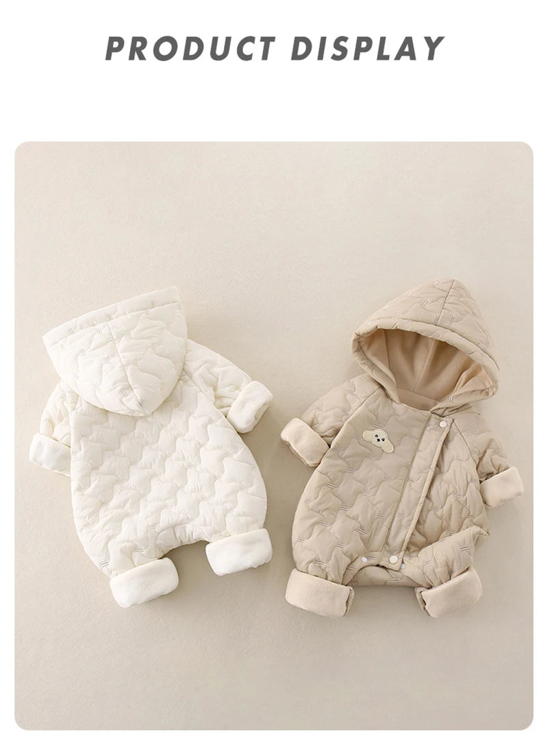 Autumn Winter Baby Clothes 0-2Y Newborn Thick Jumpsuit Boys Fur Lining Warm Romper Toddler Girls Cute Hooded Outdoor Clothing