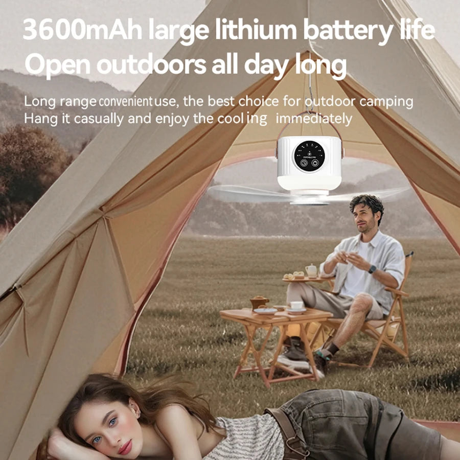Mini Ceiling Fan, 4 Speeds, LED Screen, 3-Level Night Light, 4 Timers (1-8H), 3600mAh Battery, Remote, Quiet USB Fan for Camping