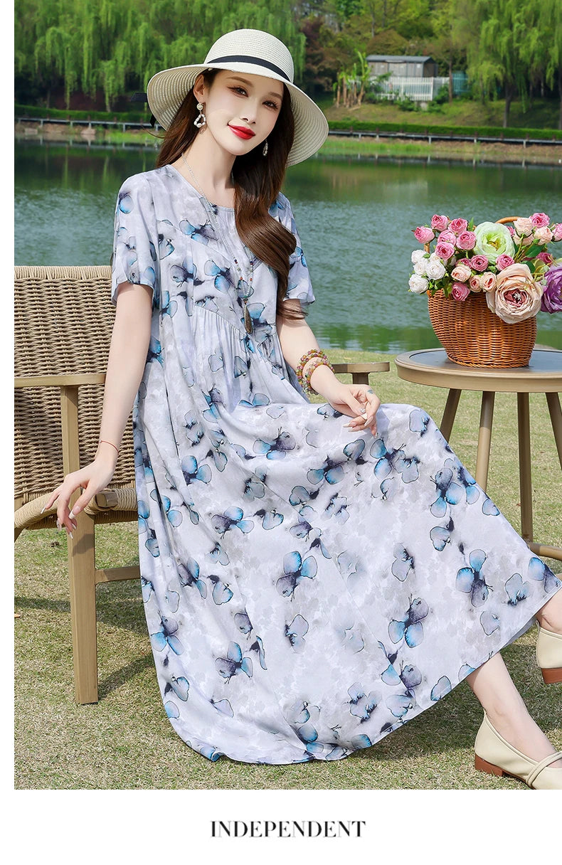 New Fashion Summer Dresses For Women 2025 Elegant Casual Short Sleeve Dress Soild Colour Women Clothing