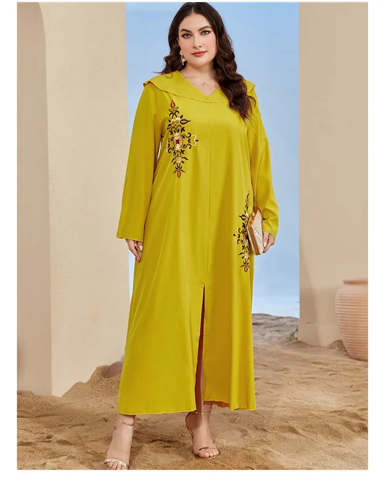 Long Sleeves Embroidered Abayas for Women Loose Casual Dress Plus-size Women's Dress Temperament Printed Muslim Dress Streetwear