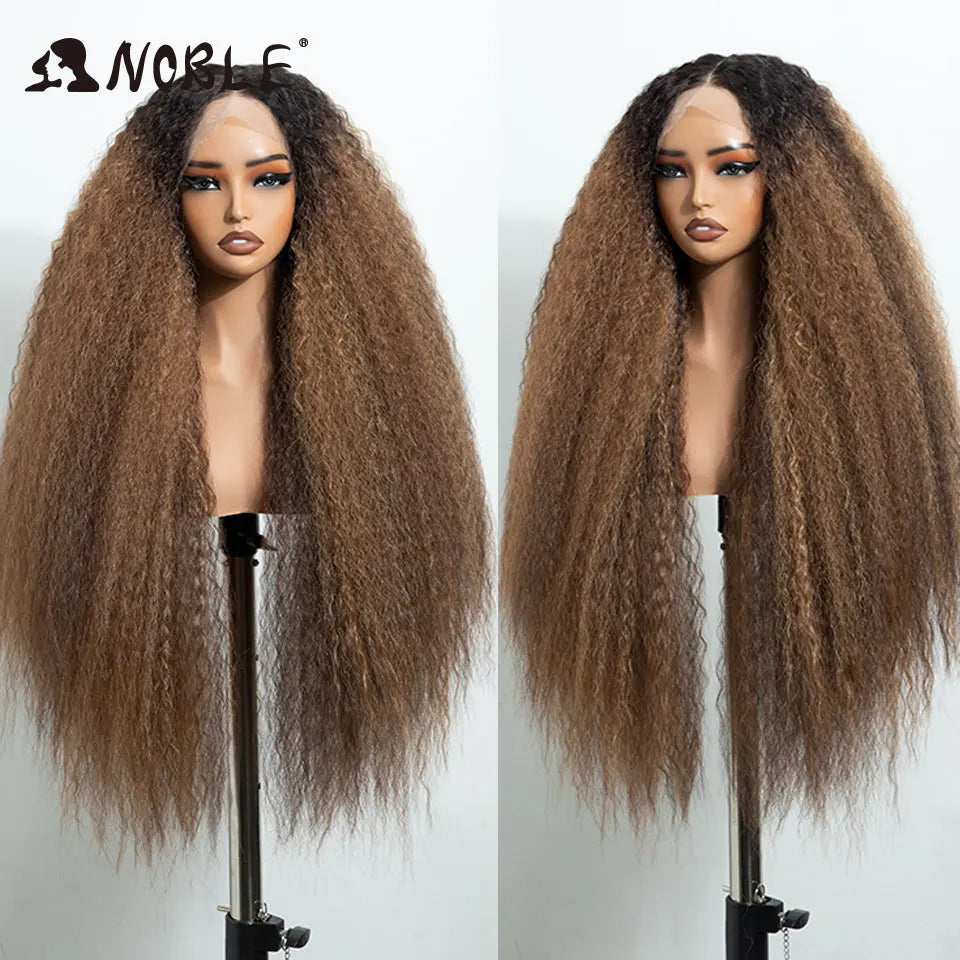 Noble 30 Inch Synthetic Lace Front Wigs For Women Curly Ash Blonde Highlight 13x4 Body Wave Silk Base Lace Wig Cosplay Daily Wig