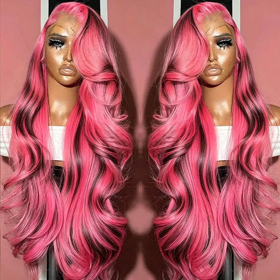 Pink Highlight Colored Human Hair Wigs Woman 13x4 Transparent Lace Front Wig On Clearance Sale Lace Frontal Wig Glueless HD Wigs
