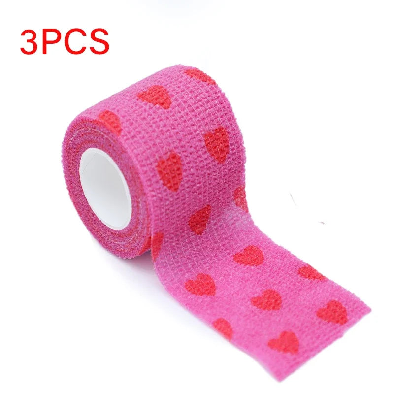 White/Pink Heart And Pink Leopard Tape Tattoo Handle Bandage Anti-slip Athletic Nonwoven Self-adhesive Elastic Bandage Grip