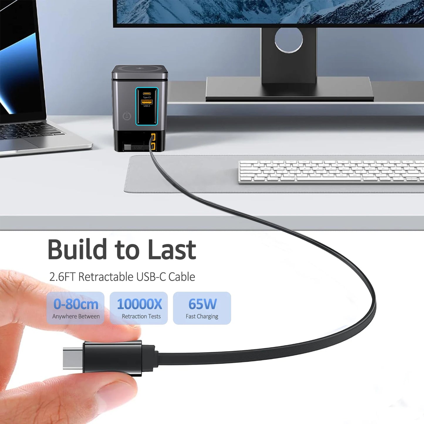 105W 6 In 1 Magnetic Wireless Charger Stand for iPhone Airpod Power Combo Tower with Retractable USB-C Cable Charger Station