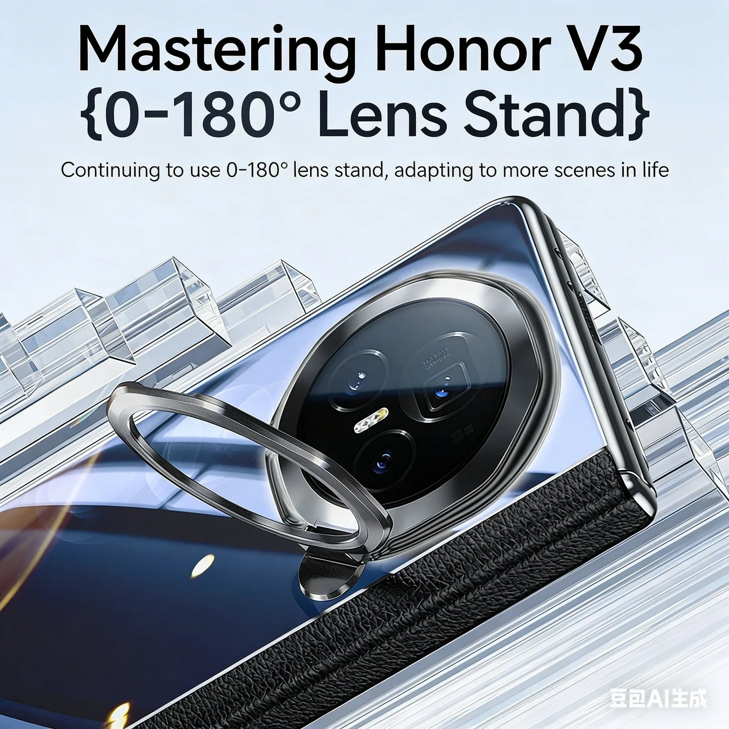 for Honor Magic V3 Protective Case,With 360°Spin Stand,Integrated HD protective film,Rotary shaft protection Phone Case-Black