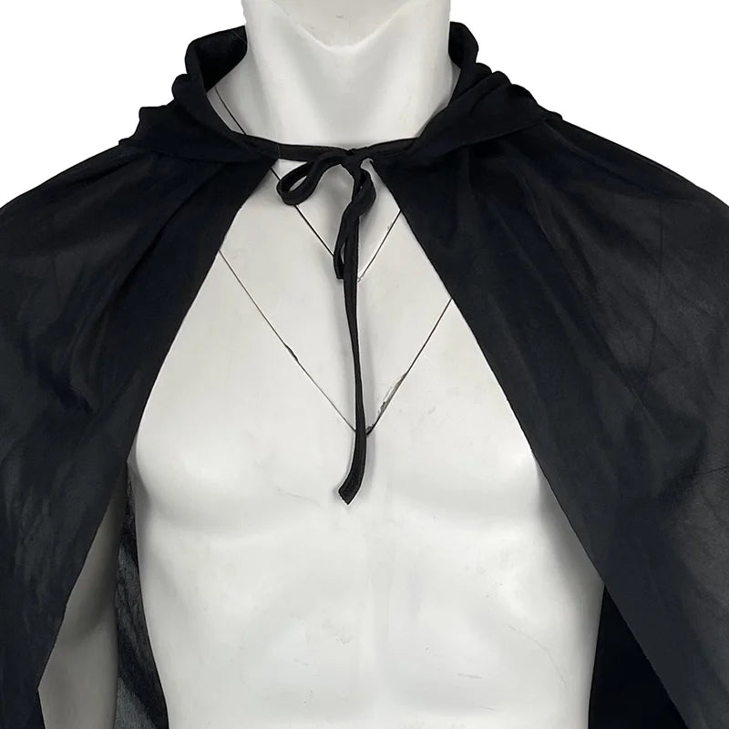 Sexy Halloween Costumes Woman Men Cosplay Hooded Cape Sheer Transparent Stand Collar Erotic Sex Costumes Stage Show Costumes