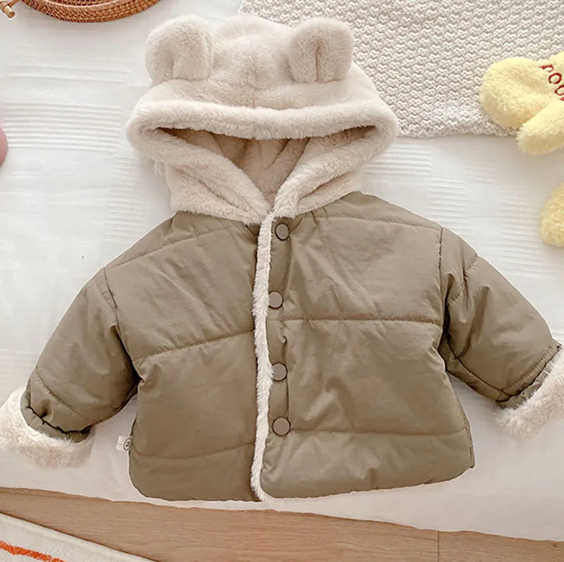 MILANCE Winter Baby Girls Clothes Fur Lining Hoodie Jacket  Cotton Fleece Boys Coat