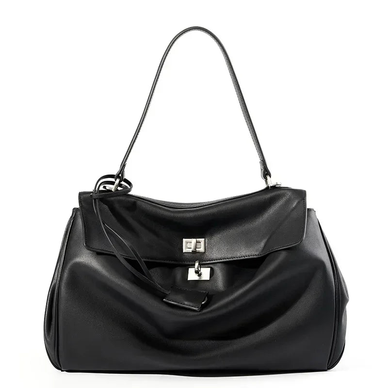 2025 New Luxury Tote Bag for Women Genuine Split Cow Leather Crossbody Shoulder Bag Top-Handle Work Lock Closure Underarm Purse