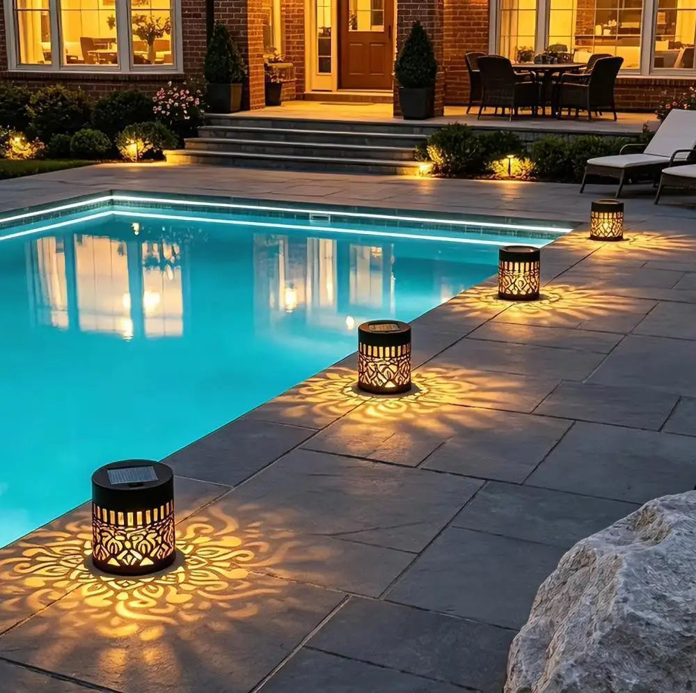 Solar Mandala Projection Waterproof Lantern, Hollow LED Wall Light for Backyard Pathway Courtyard Outdoor Night Decor