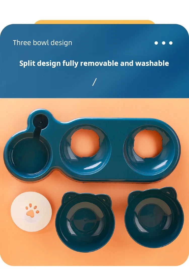 New hot selling cat bowl double bowl pet feeder with anti slip cat paw design, feeding supplies for cats and pets
